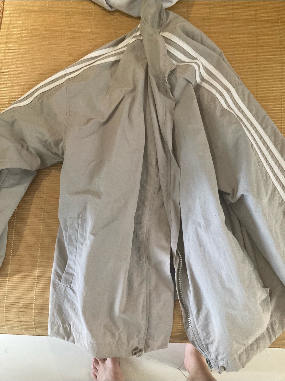 Men's Light Gray Windbreaker with White Stripe Detail